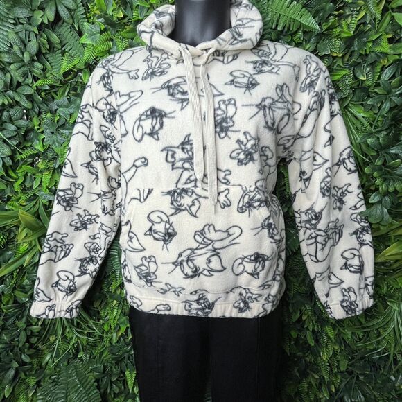 Women Jacket Large Beige Terry Hoodie Pullover Graphic Design Tom And Jerry - Picture 6 of 13